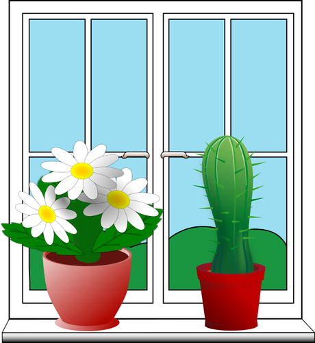Klipart okna se dvÄ›ma hrnkovÃ© rostliny