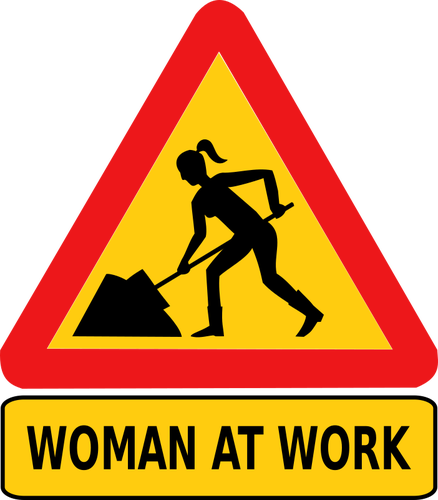 Kvinne pÃ¥ arbeid veiskilt