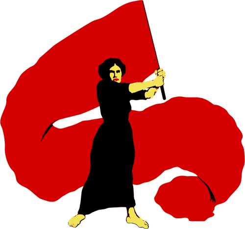 Vector illustration of proletarian woman waves the red flag