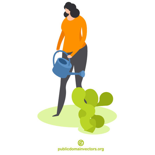 Kvinne vanning plante