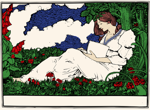 Ilustracja wektorowa kobiety, czytanie ksiÄ…Å¼ki w parku