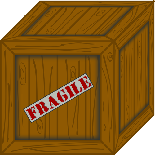 IlustraÃ§Ã£o em vetor 3D de uma caixa de madeira com etiqueta frÃ¡gil
