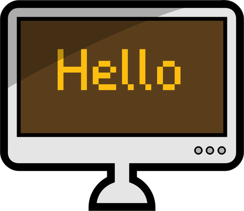 Vektor image pÃ¥ en stasjonÃ¦r datamaskin med ordet Hallo pÃ¥ skjermen