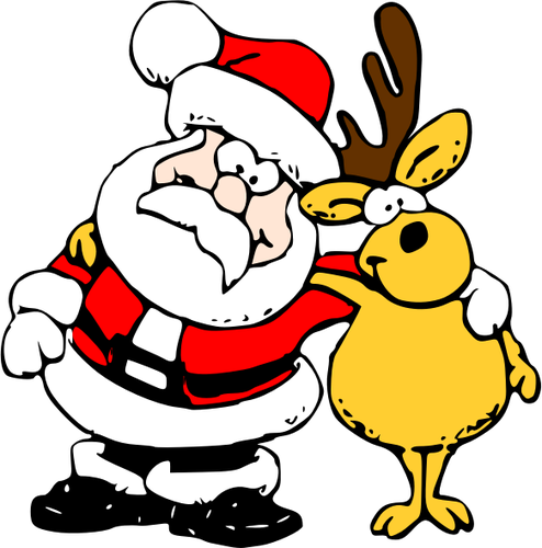 Vektor-Illustration von Santa und Elch auf weiÃŸem Hintergrund
