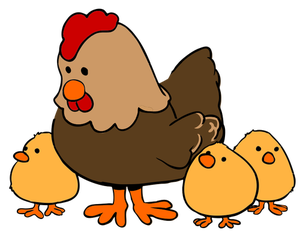 Hen and Chicks cartoon style vector