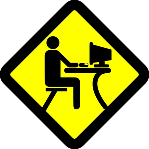 Computer user yellow sign