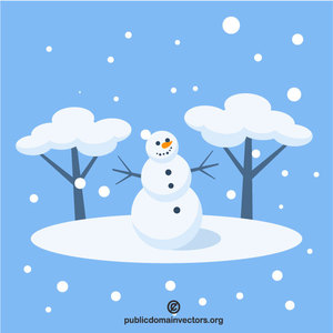 Happy snowman in the forest