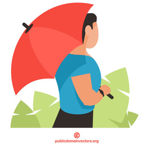 Man with red umbrella
